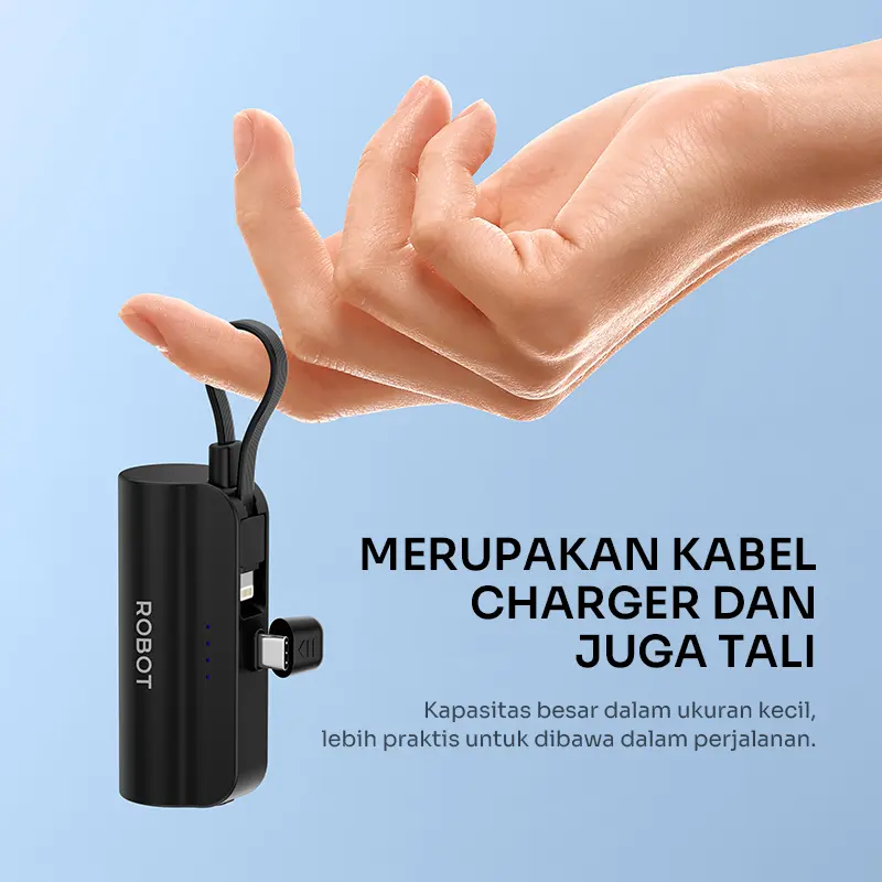 Robot Mini Powerbank RP-051L /RP-051C (Black and Pink) Port Type-C Lightning Travel Size Garansi 1 Tahun 5
