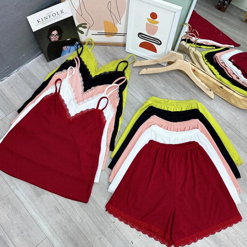 Bộ Đồ Ngủ Nữ Bigsize Nhiều Màu,Đồ Ngủ 2 Dây Quần Ren Big Size Gân Tăm Mềm Mát Mặc Nhà Thoải Mái G124 Thun Áo
