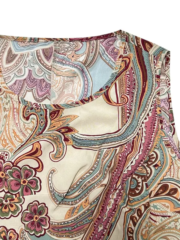 【Plus Size】 All Over Paisley Print Belted Dress, Boho Fashion Casual Round Neck Sleeveless Dress for Daily Holiday Vacation Wear, Women Plus Clothing for Summer 6