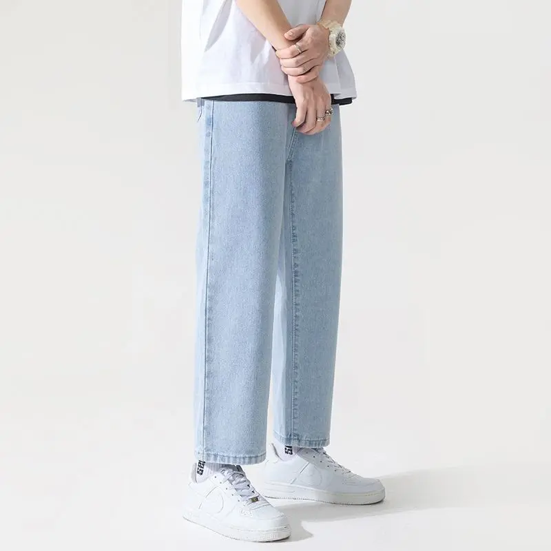 Quần Jean Nam, Xu Hướng Phong Cách Mỹ, 2023, Màu Sáng Xếp Nếp, Cropped Xén, Quần Thẳng Thường Ngày Quần Hợp Xu hướng