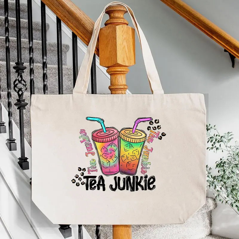 6counts/set Cartoon Tea Junkie Themed Pattern Heat Transfer Sticker, Creative Iron-on Heat Transfer Sticker, DIY Clothing Decoration Accessories 6