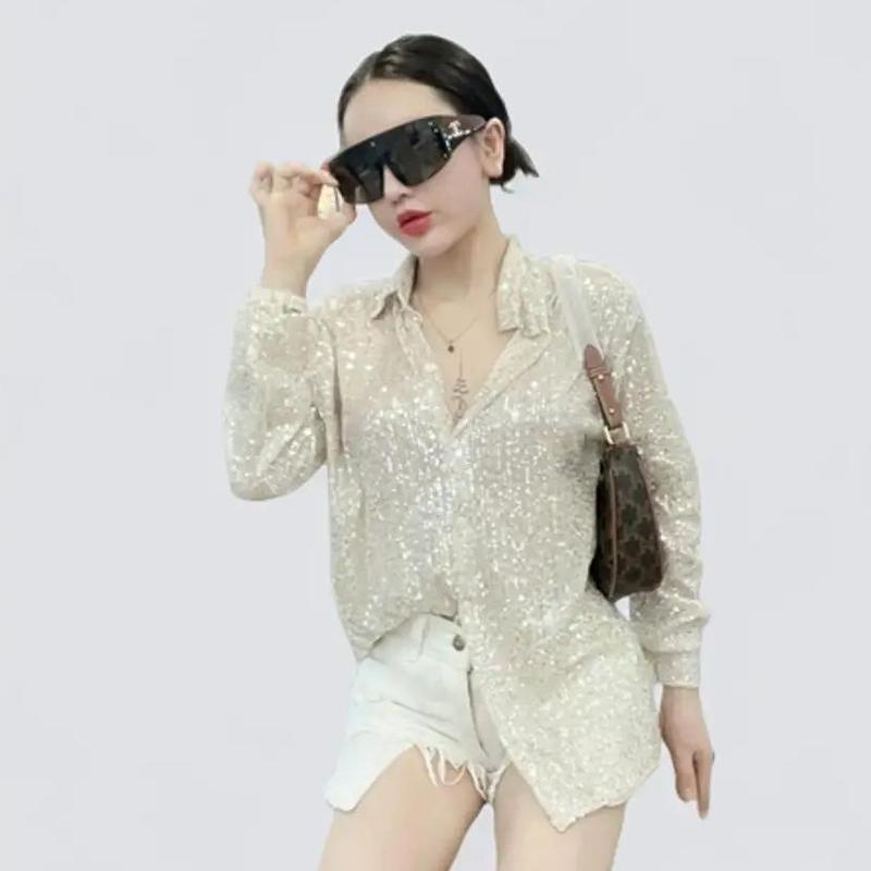 Áo Kim Sa Nhũ BlingBling -> Sơ Mi Nữ Dáng Giấu Quần Form Rộng by @ngoctienstore2 Top Women Nhung Voi