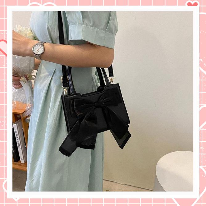 Túi xách nữ đeo chéo da trơn phối nơ lụa xinh xắn L55 Bag Nhung Kem 4