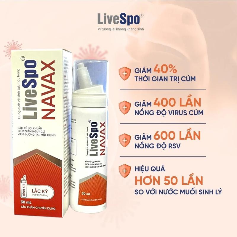 Livespo Navax dạng xịt mũi - Probiotics thế hệ mới - Giảm nguy cơ viêm đường tai mũi họng - 30 tỷ bào tử trong lọ 30ml (bình xịt bằng nhôm) chai  xịt