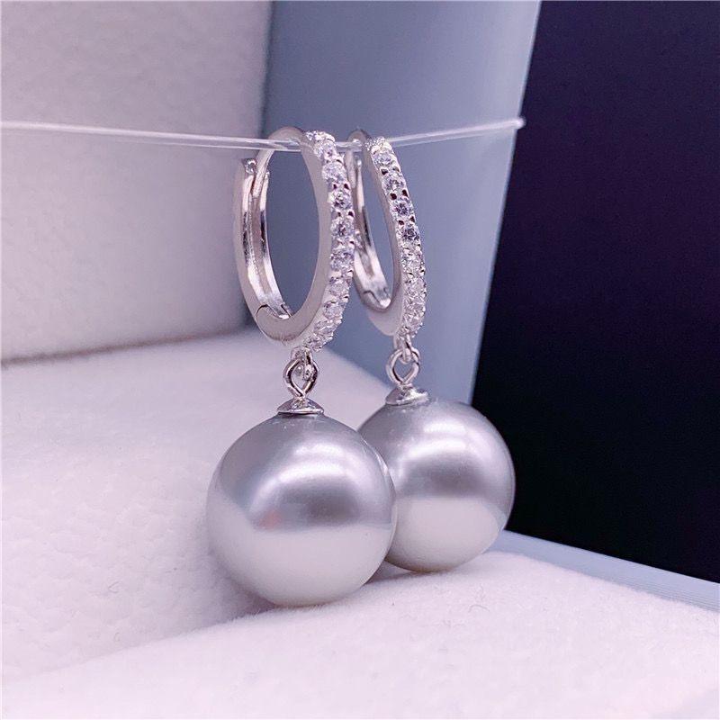 925 Sterling Silver Diamond Hoop Earrings Tahitian Black Pearl Purple Pearl Earrings Studs Fashion Drop Earrings Gift for Mom 2