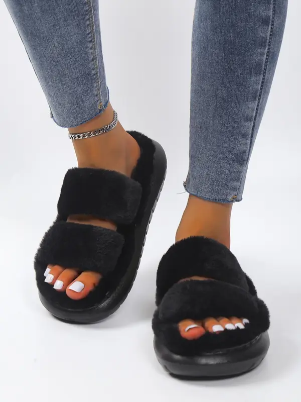 Women's Simple Plain Color Plush Slippers for Women, 1 Pair Casual Comfortable Home Slippers for Fall & Winter, Fluffy Winter House Shoes for Indoor and Outdoor 6