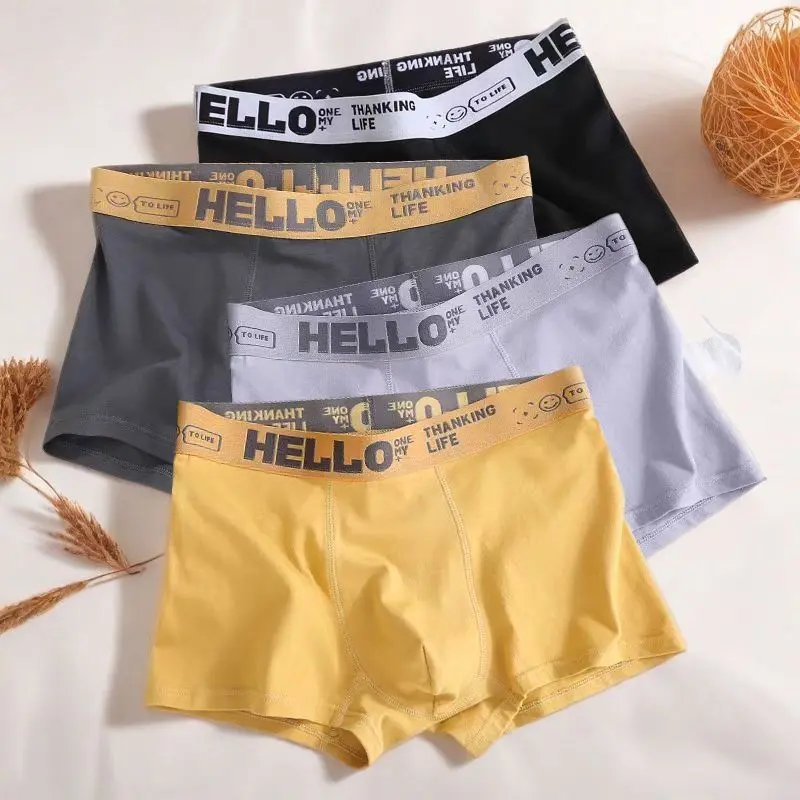 Men's Underwear Hello Large Size Boxer Boys Boxers Comfortable Sports Breathable Antibacterial Youth Boxer High Elastic Men's Underwear Menswear Socks Innerwear
