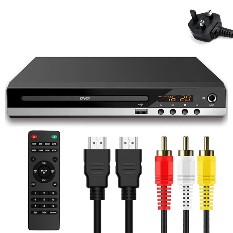 Máy nghe nhạc DVD, Shuma, Tương thích HDMI, Máy đa phương tiện, Đầu ra AV, với điều khiển từ xa và Cáp AV, cho đĩa VCD và CD