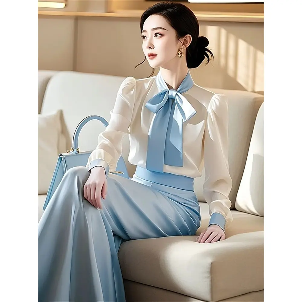 Bộ Áo Sơ Mi Dài Tay Và Quần Ống Rộng, Phong Cách Mùa Thu