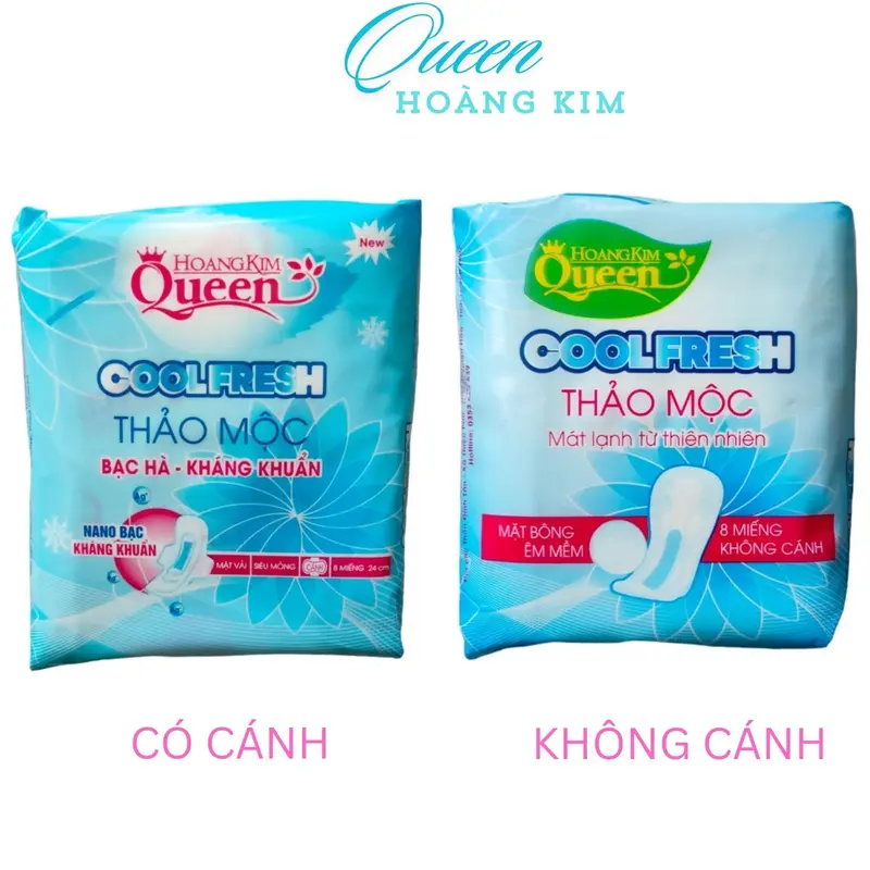 [ Bạc Hà ] ComBo 10 Gói Băng Vệ Sinh Queen Hoàng Kim Thảo Mộc The Thấm Hút Gói 8 Miếng Bề Mặt Bông Gòn Dệt Tampon bvs mát lạnh 3