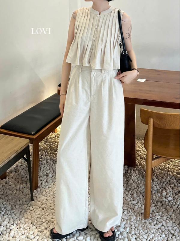 SANDY PANT - Quần linen ống rộng lưng cao chất linen bột dày siêu hack dáng phong cách Hàn cho Nữ