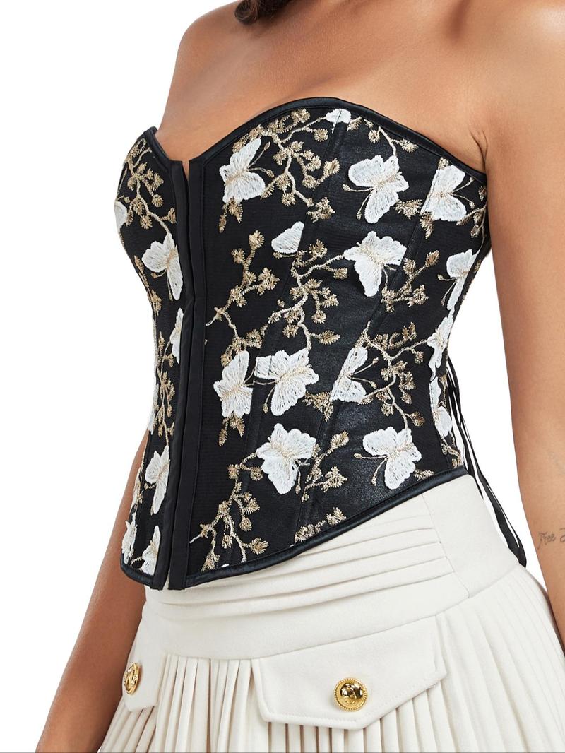 Product Introduction of Women's Floral Embroidery Lace Up Grommet Eyelet Shapewear  Top, Elegant Fashionable Shapewear Corset for Daily Wear, Tummy Control Shaper for Women 3