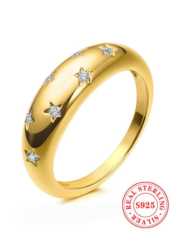 S925 Sterling Silver Women's Elegant Artificial Zircon Inlaid Ring, Exquisite Trendy Ring, Fashionable Jewelry Accessories for Women As Gift 0