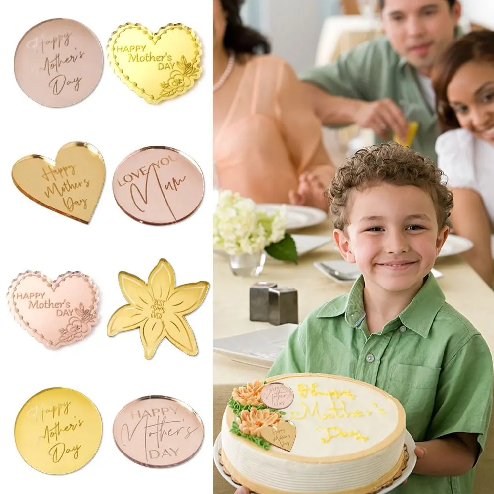 Cake Topper Heart Happy Mothers Day Cupcake Discs Love Round Cake Label Mothers Day Cake Toppers Party Decor DIY Cupcake Cake Decoration