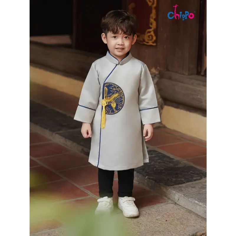 Áo dài tết dáng cách tân hình chim Hạc đón tết Chippo cho bé trai từ 3 đến 15 Tuổi(12-55Kg) AD hạc 6