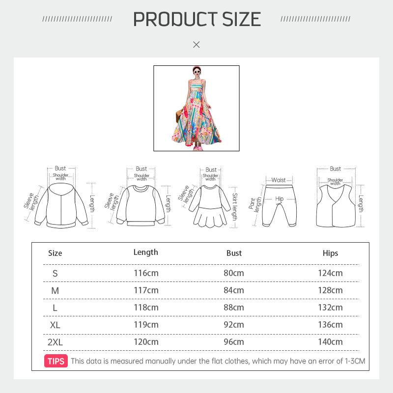 Gaun Wanita Tanpa Lengan Berpinggang Tinggi dengan Motif Warna-warni, Hem Lebar, dan Tali Bahu