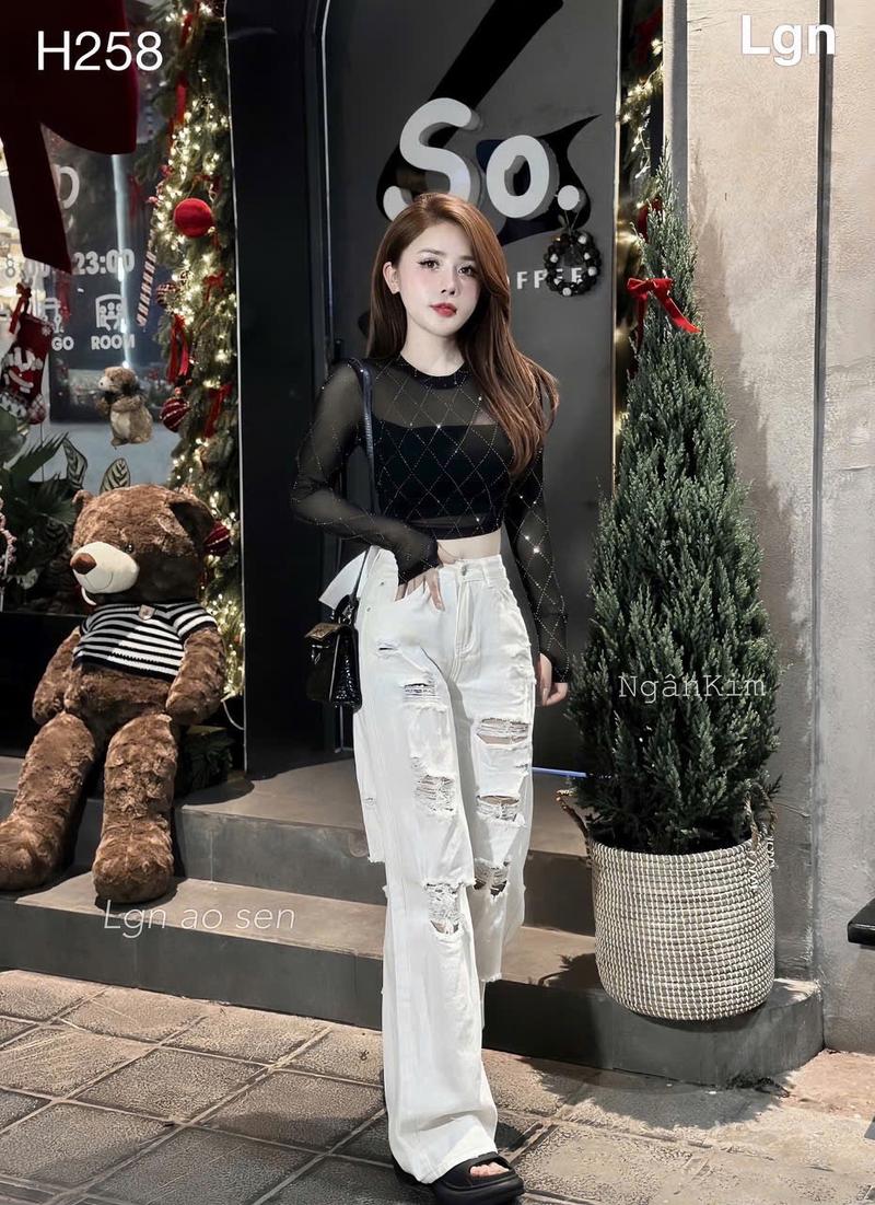 Product Introduction of Áo thun nữ croptop cổ tròn tay dài đính đá. phong cách đơn giản chất thun tơ 2 lớp dày dặn chuan from shop 33