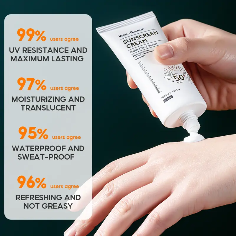 VIBRANT GLAMOUR Pemutih tabir surya SPF 50PA++ 50g, pria dan wanita wajah dan tubuh UVA/UVB perlindungan kulit tabir surya, mencerahkan bintik-bintik gelap memperbaiki .pelembab perawatan kulit Berminyak Kering 5