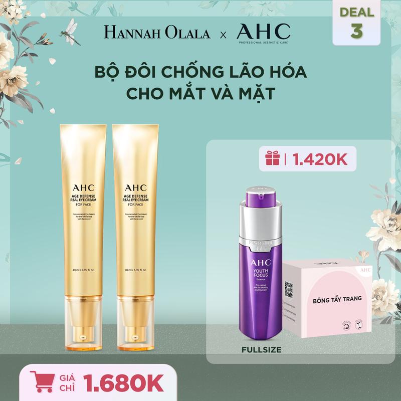 AHC COMBO Kem Dưỡng Vàng Chống Lão Hoá Age Defense Cho Mắt Và Mặt QUÀ TẶNG Trị Giá 1.420.000đ gồm (Tinh chất Youth focus & Bông Tẩy Trang)