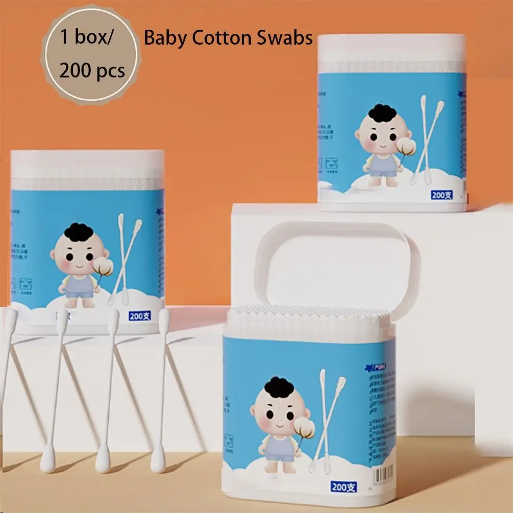 200 pcs Comfortable Dual Tips Baby Cotton Swab Extra Thin Stem Degreasing Cotton Sterile Cotton Buds Ear Wax Spoon Newborn Infant