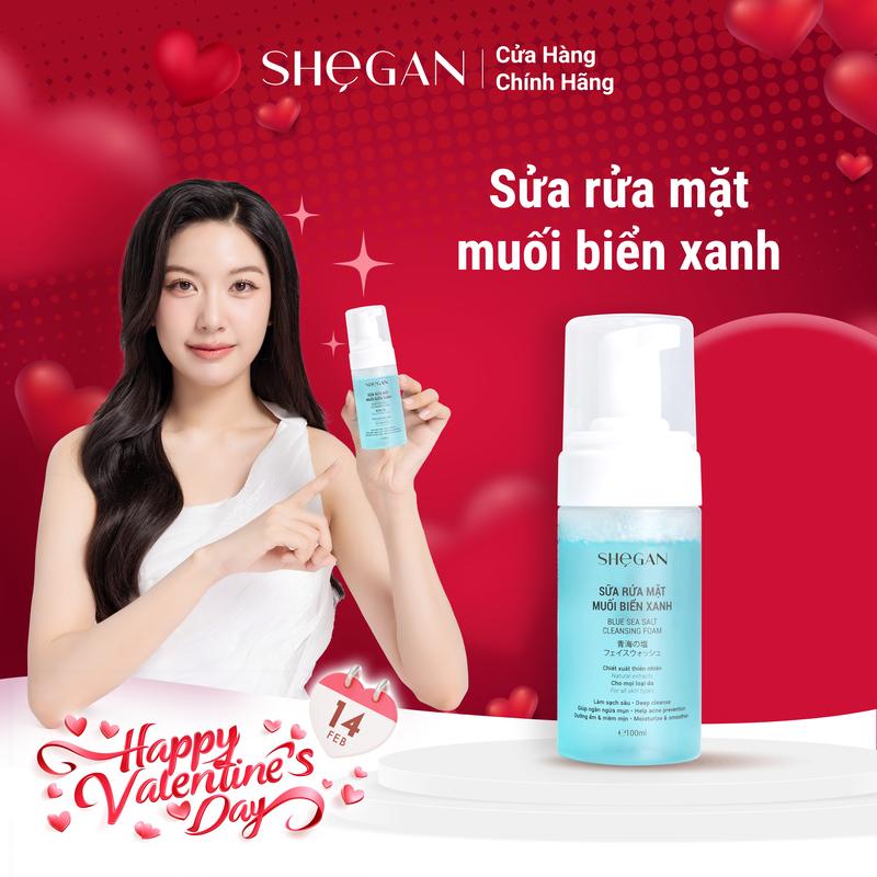 Sữa Rửa Mặt Tạo Bọt Muối Biển Xanh SHEGAN 100ml - Phù Hợp Cho Mọi Loại Da, Giúp Da Sáng Rực Rỡ, Cải Thiện Mụn Cho Da, Làm Sạch Sâu, Phù Hợp Cho Mẹ Bầu Và Mẹ Sau Sinh, Dược mỹ phẩm