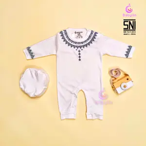 Nooc Baju Bayi Jumper Panjang Koko Muslim Bordir Aqiqah + Peci / Sleepsuit Koko Anak Nyaman Katun Setelan