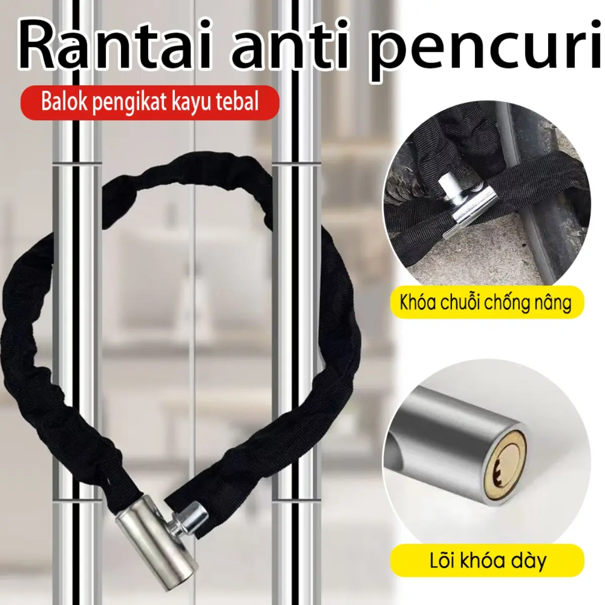 Gembok Rantai Anti Maling - Kunci Baja Tebal Portabel untuk Motor & Gerbang, Praktis & Kuat