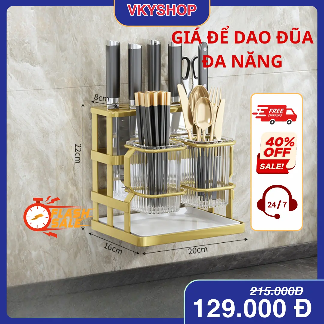 Kệ để dao kéo nhà bếp VKYSHOP Giá đựng đũa muỗng nhựa cao cấp có khay hứng nước vệ sinh sắp xếp đồ dùng nhà bếp