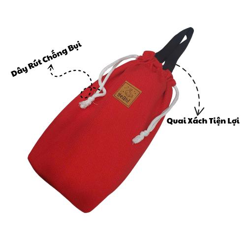 Túi vải 2 lớp dày dặn đựng bình giữ nhiệt có dây rút chất liệu vải canvs 2