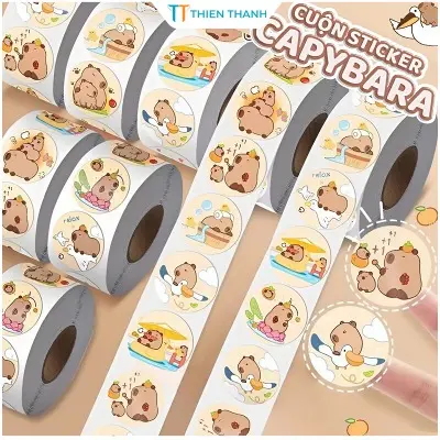 Cuộn 300 Hình Dán Capybara Sticker Capybara Dễ Thương Trang Trí Sổ Tay Quà Tặng Cute Cho Bé