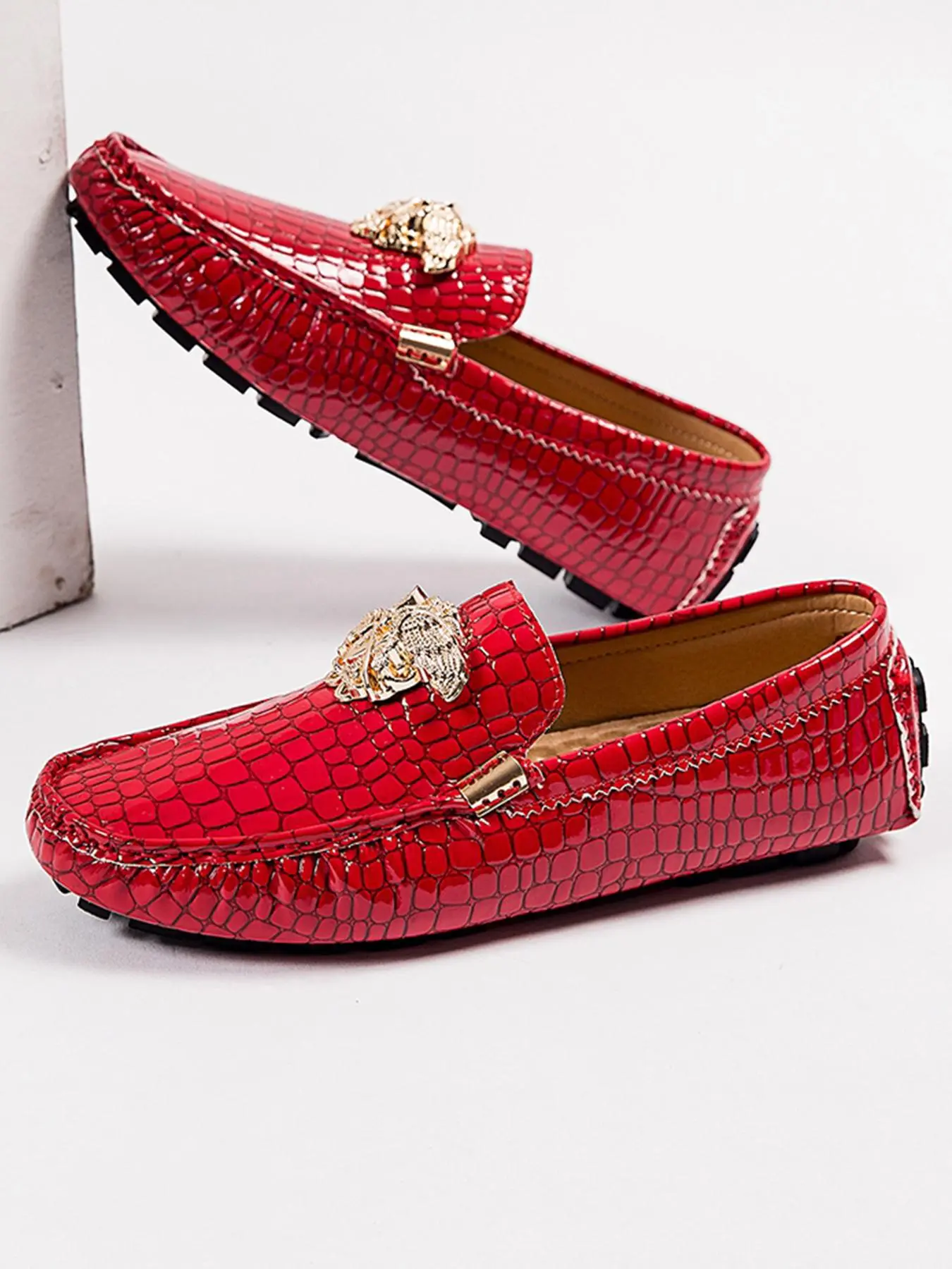 Men's Fashionable Crocodile Embossed Slip-on Loafers, Casual Comfortable Flat Shoes for Daily Wear, Lightweight Breathable Shoes for All Seasons, Boy