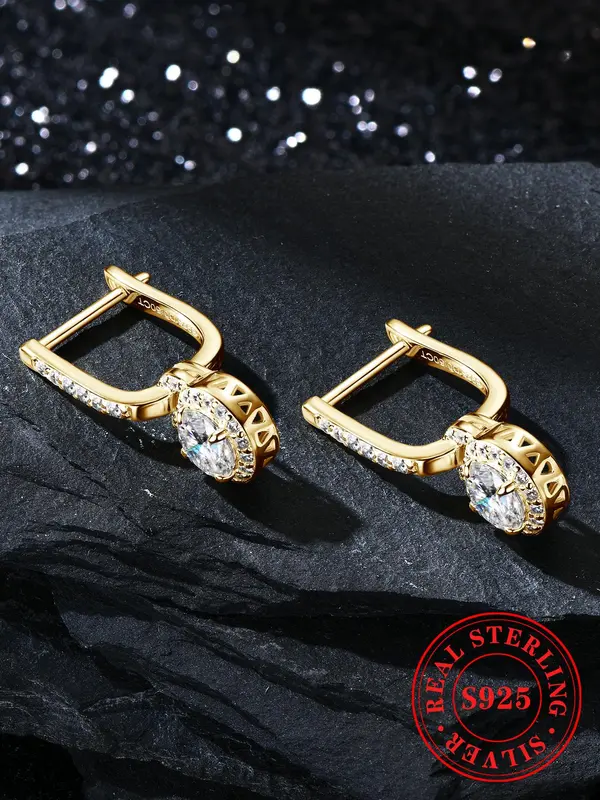 925 Sterling Silver Synthetic Moissanite Decor Dangle Earrings, Elegant Jewelry for Party, Daily Clothing Decor for Girl 7