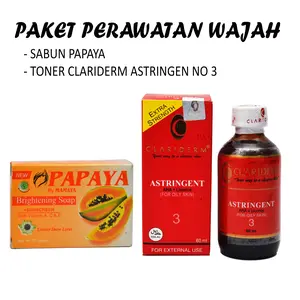 [ PAKET GLOWING ] Perawatan Wajah 2in1 [ Sabun Papaya by Mamaya + Toner Clariderm Astringen No 3 )