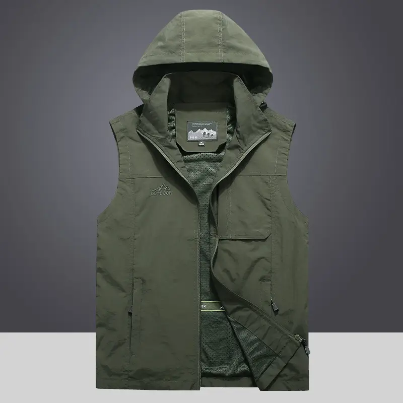 In Stock Waistcoat Multi-Pocket Men's Quick-Drying Waistcoat Removable Hat Loose plus Size Vest Fishing Photography Waistcoat Vest Coat