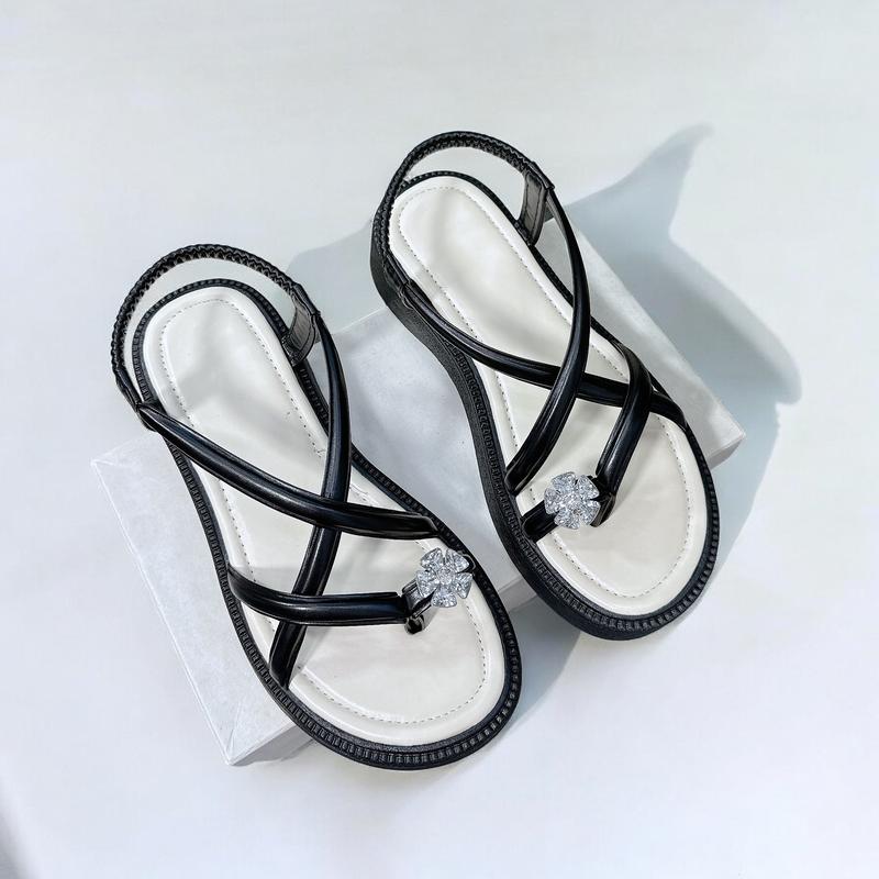 [ Mới] Dép Sandal Nữ Dây Đan Phối Chéo Đính Đá Hoa Mai,Quai Bo Chun Xinh Xắn T58 sandal  thoitrang DéP Shoes GiàY