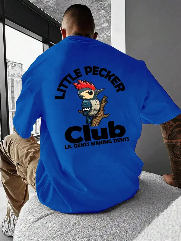 Unisex's Bird & Letter Print Drop Shoulder Tee, Regular Fit Casual Street Soft Comfy Crewneck Half Sleeve T-shirt for Daily Wear, Graphic Tees, Unisex's Top for Summer, Workwear for Men, Go Out Tops, Summer Clothes, Streetwear, Tshirt 3