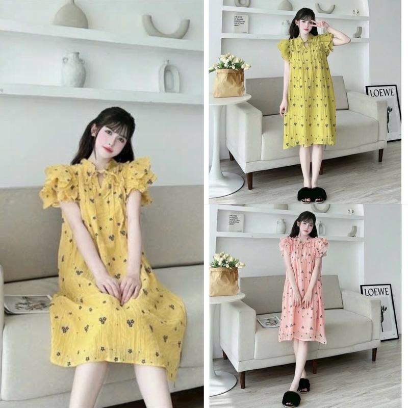 Váy Babydoll Tay Bồng Cánh Tiên Hoạ Tiết Hoa Nhí