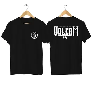 Volcom Baju Atasan Kaus Katun Lengan Pendek Musim Panas Unisex Hitam Potongan Oversized Streetwear untuk Pria dan Wanita Distro Kaos Polos Oblong Combed Dewasa