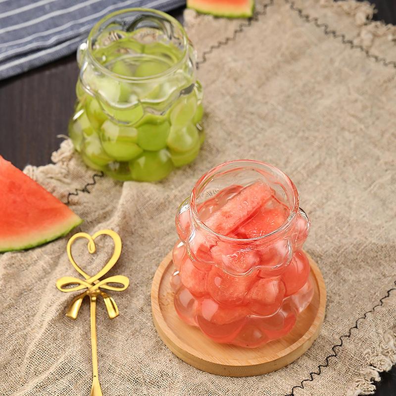 Product Introduction of Creative Grape Shaped Drinking Glasses, 2 Counts Glass Cup with Bamboo Lid & Glass Straw, Reusable Drinking Cup for Home Office, Drinkware, Kitchenware 4