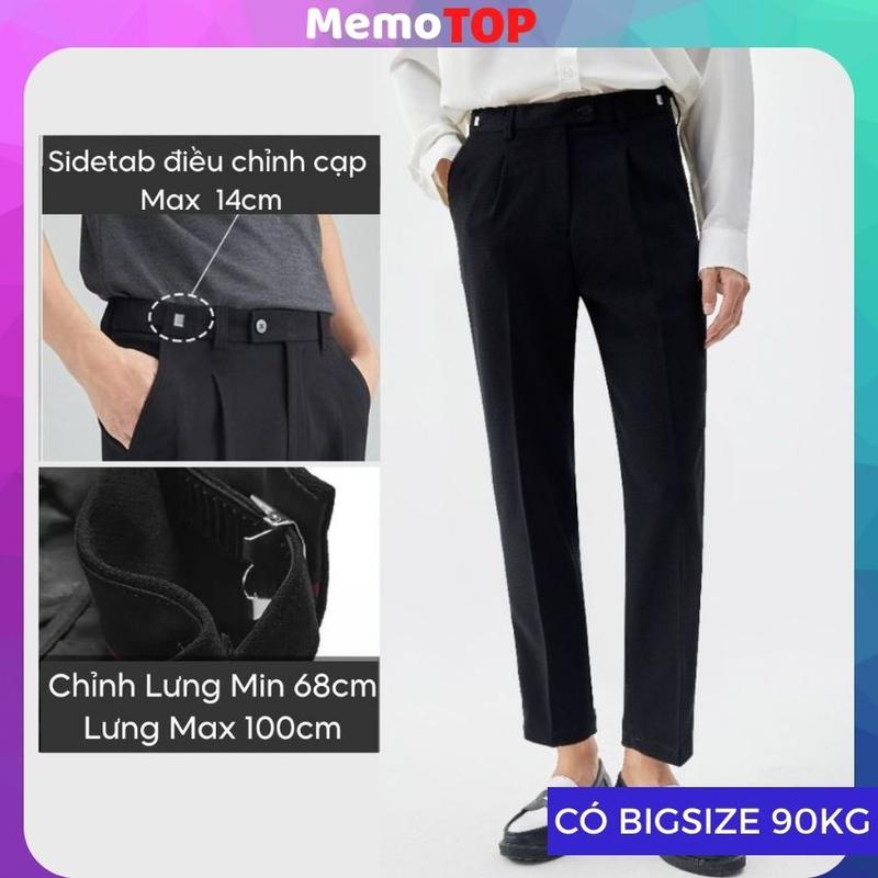 Quần âu nam Đai Trượt MEMOTOP Quần tây nam lưng cạp cao sidetab có BIGSIZE 90kg,Baggy ống suông rộng đi học công sở đẹp, tăng chỉnh bóp eo sâu đến 14cm Menswear Pants Màu Đen Ong â