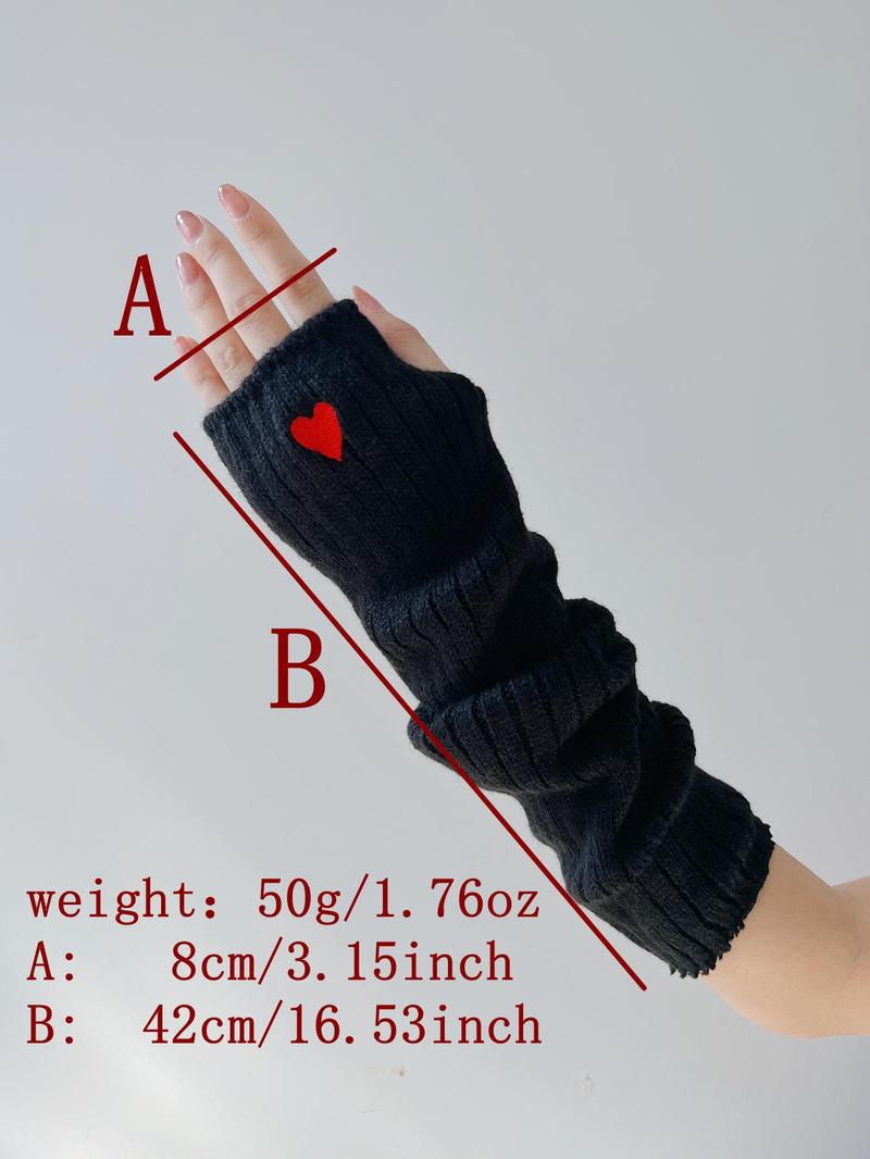 Product Introduction of Women's Cute Heart Embroidery Gloves, Fashionable Casual Trendy Y2K Knitting Arm Warmers, Gift for Sister, Fashionable Accessories for Daily Wear Christmas Gift, Christmas Gifts for Girlfriend, Valentine's Day, Gift 5