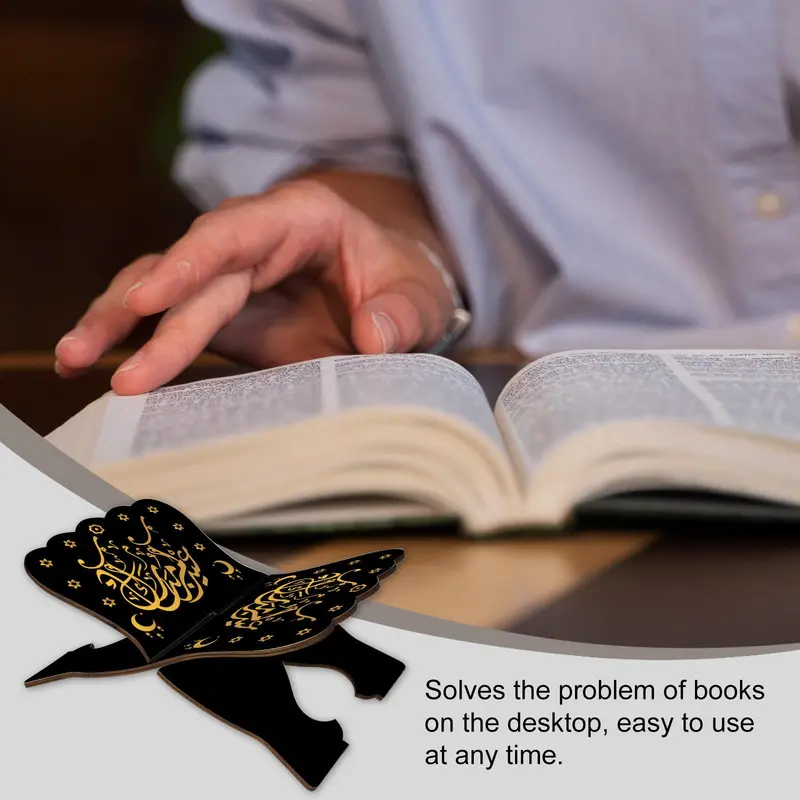 Wooden Book Stand, 1 Pair Vintage Quran Holder, Folding Bible Display Stand, Decorative Islamic Eid Mubarak Bookshelf Organizer, Racks 2