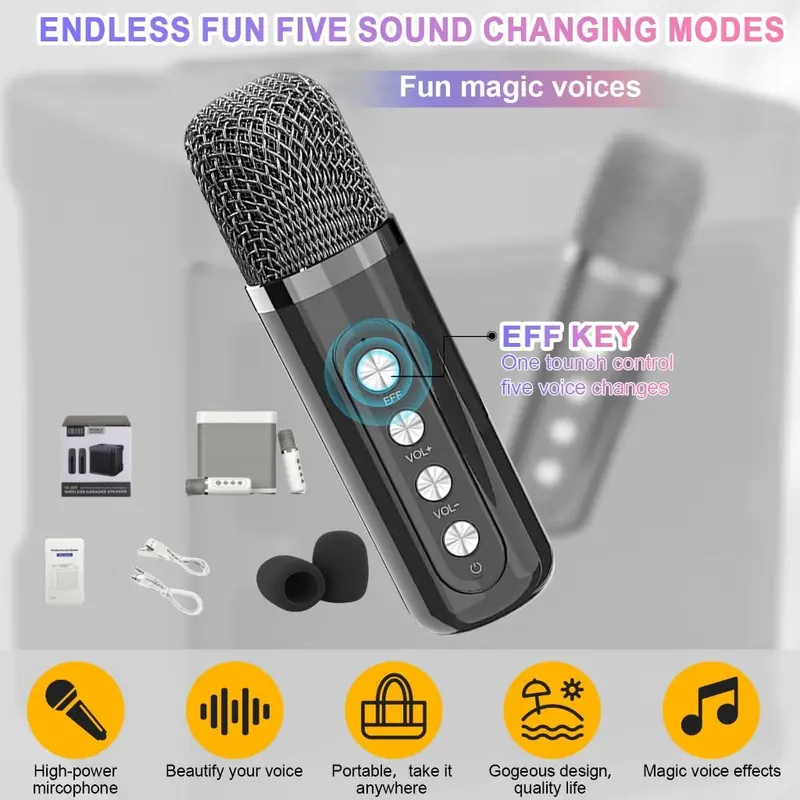 Loa Bluetooth, có mic, không dây, mic kép, loa Karaoke, bộ khuếch đại âm thanh nổi 3D, 203 6