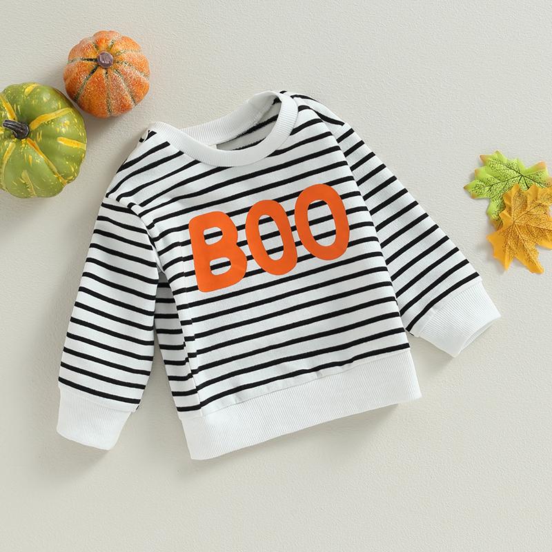 Infant Baby Autumn Pullovers Stripe Letter Print Long-Sleeved O-neck Sweatshirt Warm Winter Tops for Halloween 8