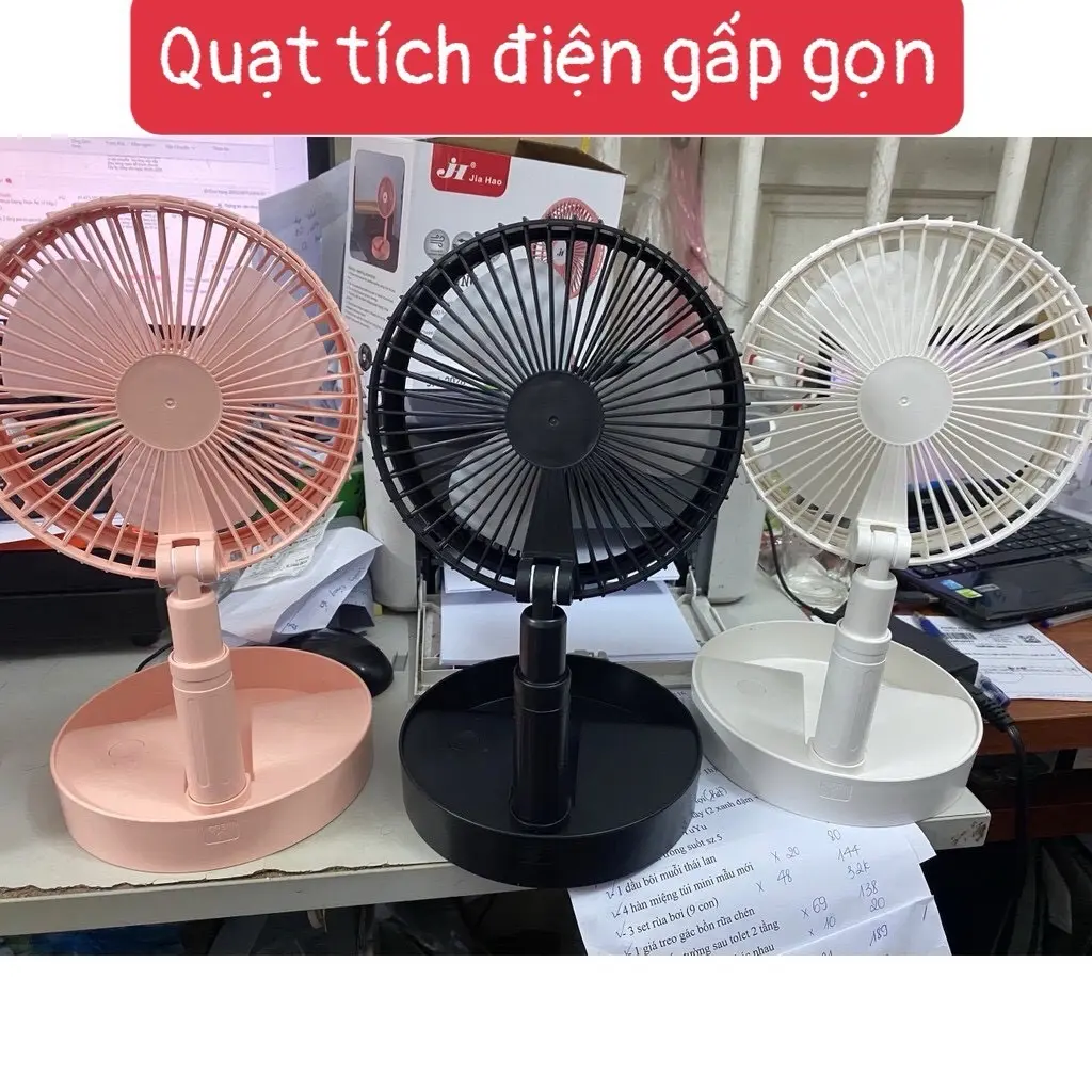 Quạt sạc tích điện gấp gọn Folding Fan JH-2028 đa chức năng - Dung lượng pin 1,4W: 1600mAH - Phụ kiện sạc điện