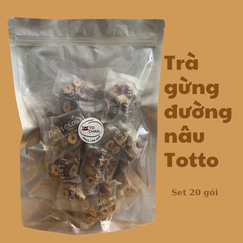 Trà gừng đường nâu Totto  set 20 gói tiện lợi ,dùng cho quán cafe kinh doanh hoặc pha tại gia đều được , nguyên liệu thảo mộc tự nhiên, vị cay nhẹ, làm ấm cơ thể - Ginger Tea Chè