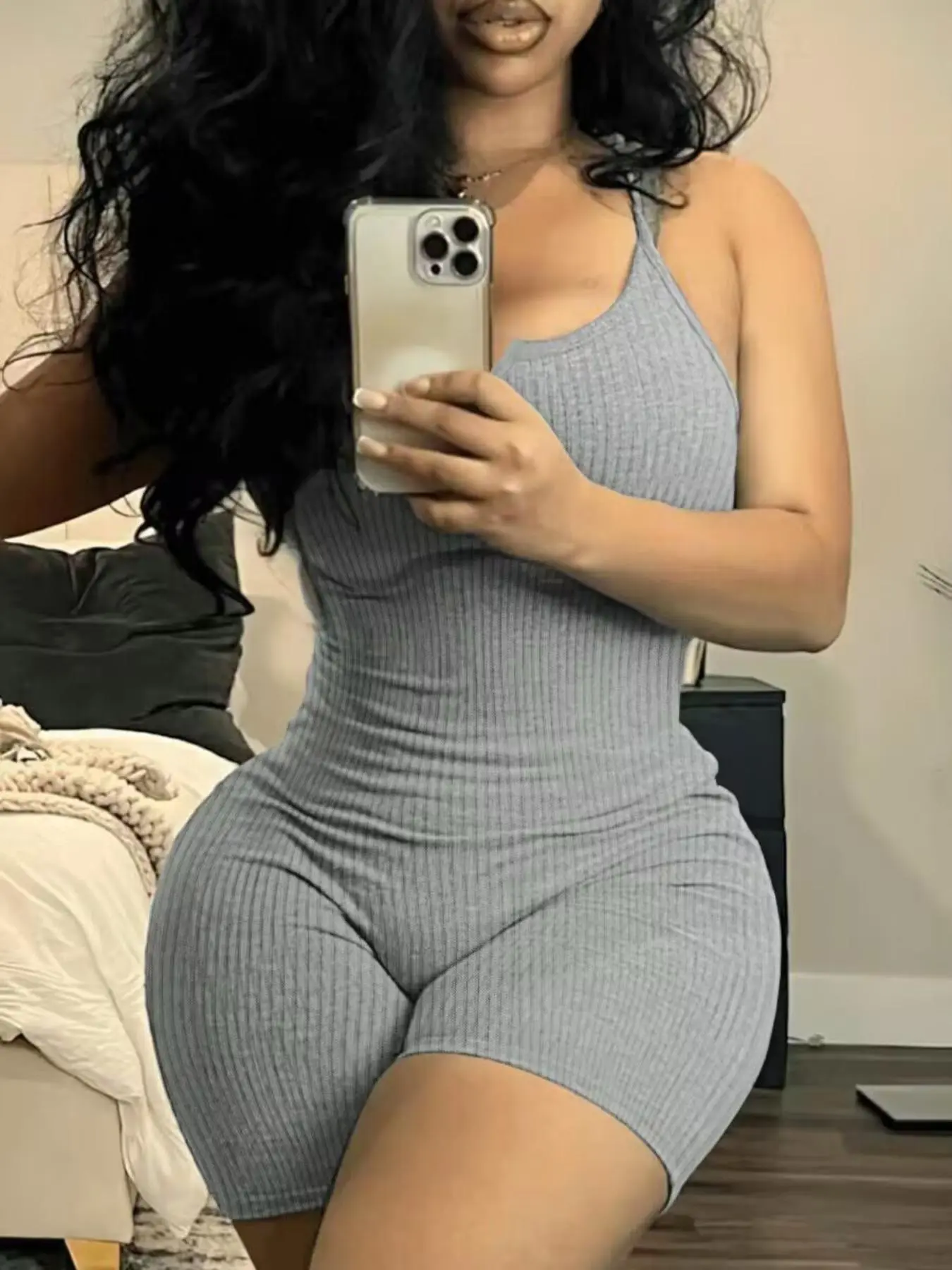 Women's Solid Color Ribbed Tank Romper, Casual Sleeveless Square Neck Skinny Romper for Daily Wear, Ladies Clothes for All Seasons, Suits