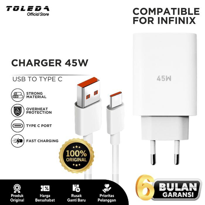 Gambar Travel Charger Fast Charging 45W Compatible For Infinix Type-C  Original 100% dari Toleda Indonesia Kota Tangerang Tokopedia