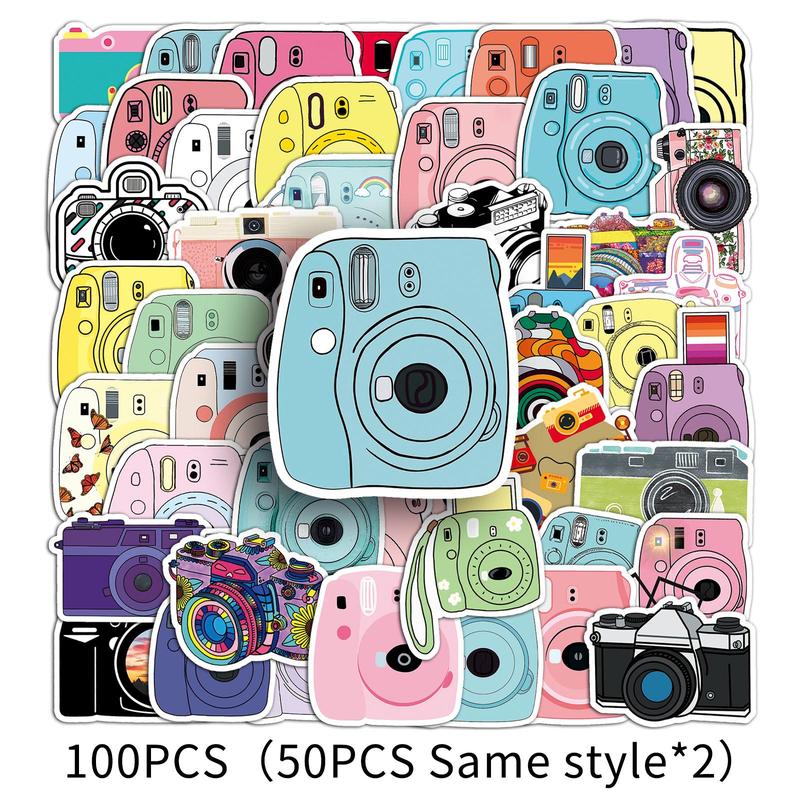 Product Introduction of Camera Pattern Sticker, 100pcs/set Waterproof Self Adhesive Decor Paper, Decor Sticker for Gift Greeting Card Water Bottle Laptop Phone, Ornaments 8