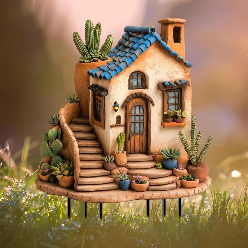 Product Introduction of Cactus House Design Garden Decor, Acrylic Garden Hanging Decor, Outdoor Hanging Decor for Yard Art Sign, Landscape Enhancement, Scene Decoration 3